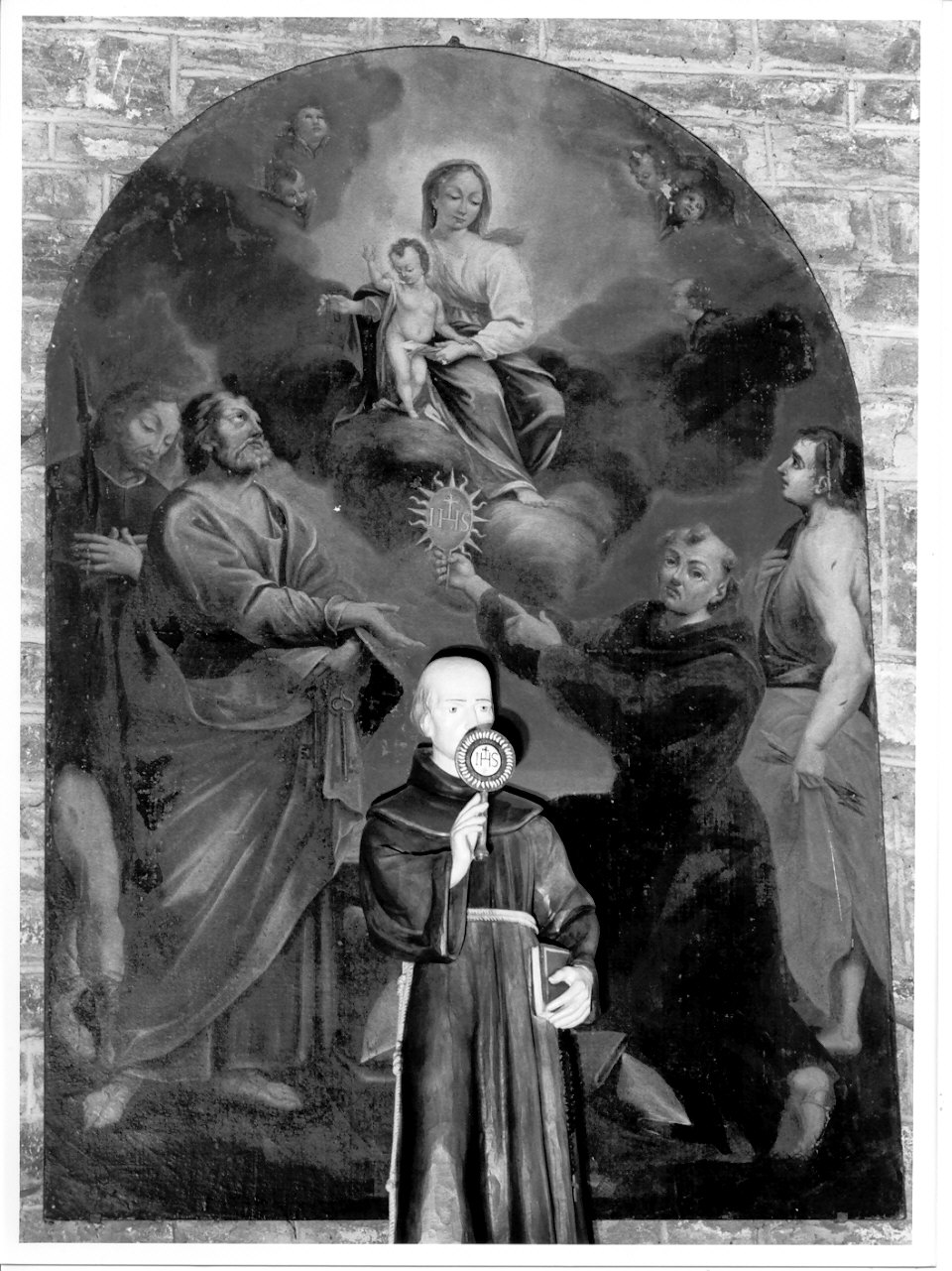 Madonna con Bambino con San Rocco, San Pietro, San Bernardino da Siena e San Sebastiano (dipinto, opera isolata) - ambito lombardo (fine/inizio secc. XVII/ XVIII)