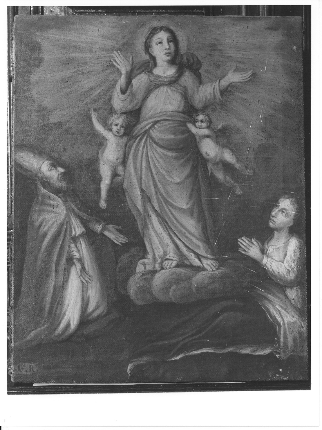 Madonna e San Gottardo vengono invocati da una ammalata (ex voto, opera isolata) - ambito lombardo (sec. XVIII)