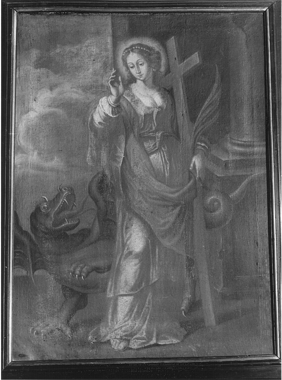 Santa Margherita d'Antiochia sottomette il drago con la croce (dipinto, opera isolata) - ambito lombardo (?) (prima metà sec. XVII)