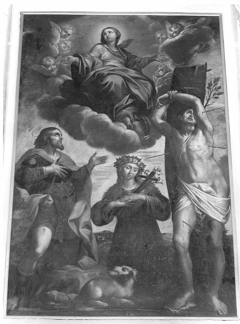 Madonna Assunta con San Rocco, San Sebastiano e Santa Rosalia (dipinto, opera isolata) di Castelli Carlo Gerolamo (attribuito) (sec. XVIII)
