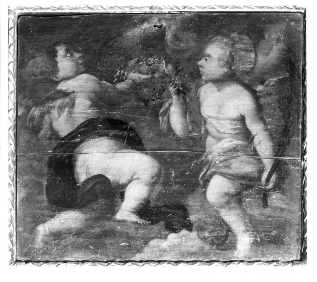 angeli con ghirlande di fiori (dipinto, opera isolata) - ambito lombardo (sec. XVII)