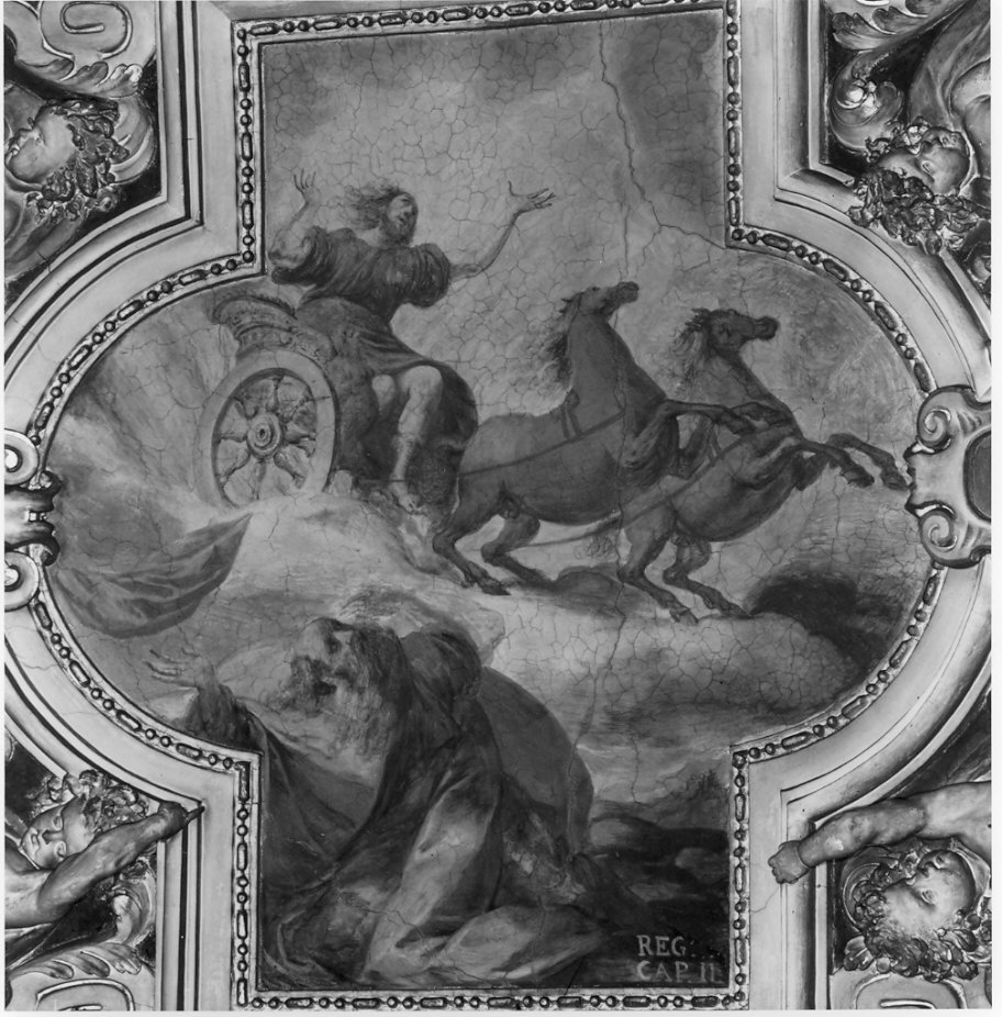 Elia sale al cielo sul carro di fuoco (dipinto, opera isolata) - ambito lombardo (sec. XVII)