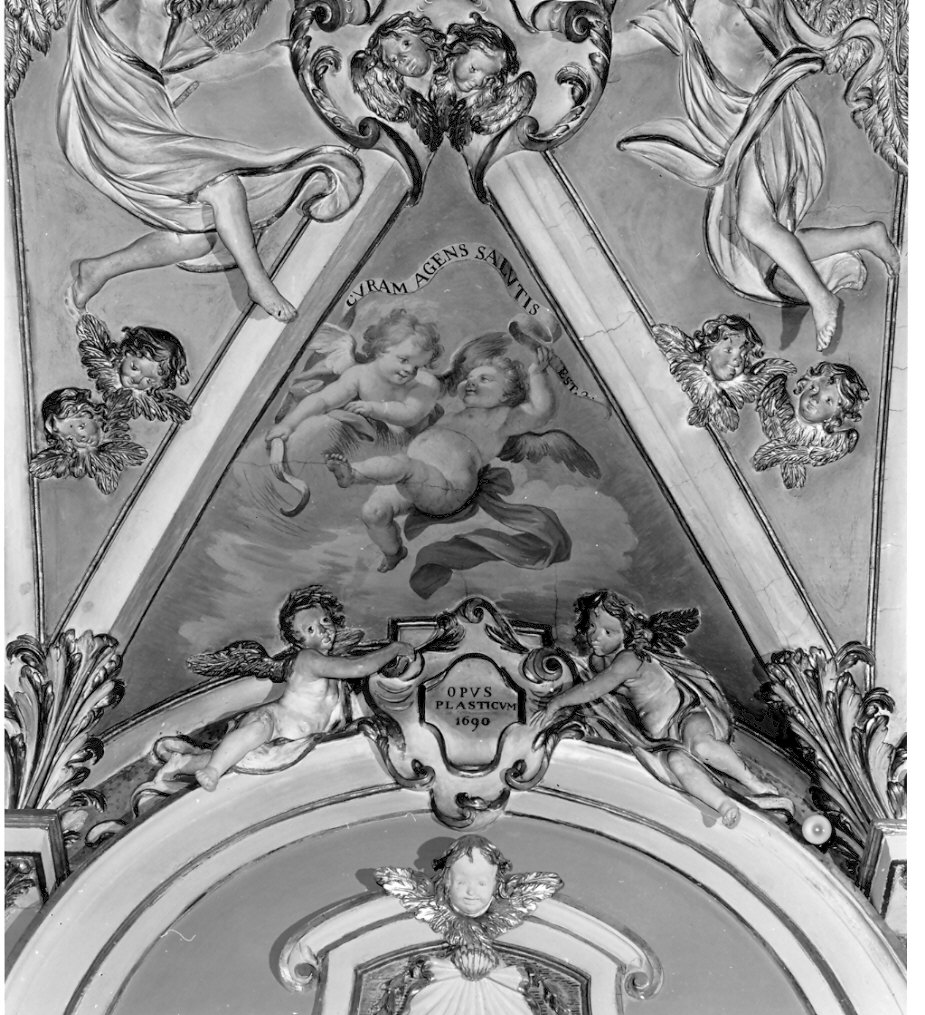 angeli reggistemma (decorazione plastica, serie) - bottega lombarda (sec. XVII)