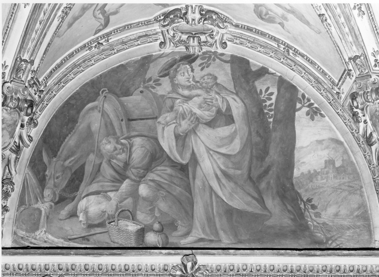 riposo nella fuga in Egitto (dipinto, opera isolata) di Della Rovere Giovanni Mauro detto Fiammenghino (attribuito) (sec. XVII)
