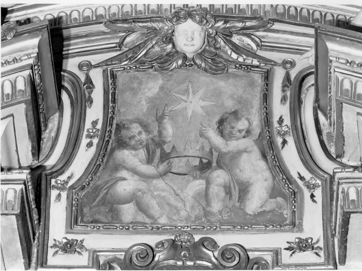 putti reggicorona (dipinto, opera isolata) - ambito lombardo (sec. XVII)