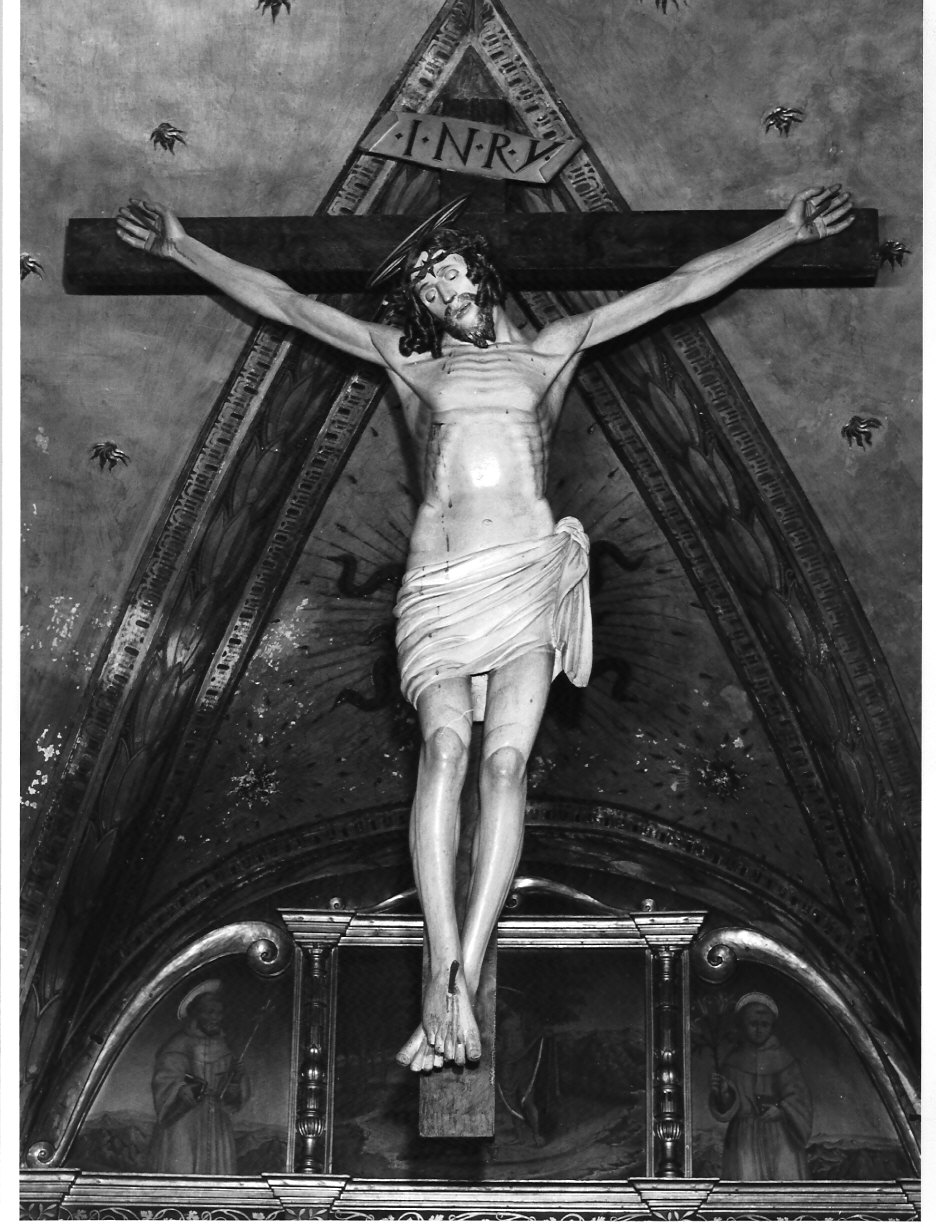 Cristo crocifisso sulla croce vivente (crocifisso, opera isolata) - bottega lombarda (secc. XV/ XVI)