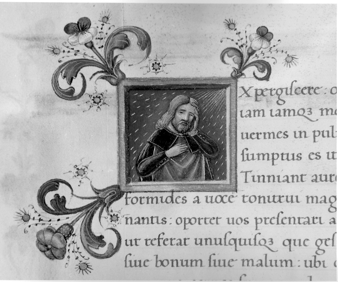 figura maschile che prega (miniatura, elemento d'insieme) - ambito lombardo (sec. XVI)