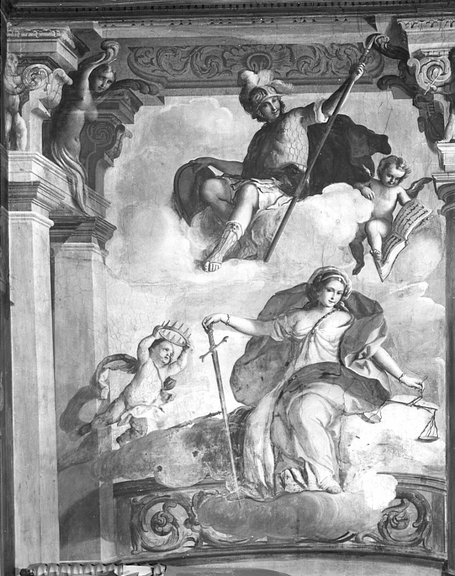 allegoria della Giustizia/ Mercurio (decorazione pittorica, elemento d'insieme) di Bianchi Federico, Battista Giovanni, Grandi Gerolamo (secc. XVII/ XVIII)