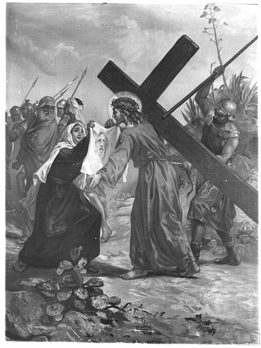 stazione VI: Gesù asciugato dalla Veronica (Via Crucis, elemento d'insieme) di Morgari Luigi (attribuito) (sec. XIX)