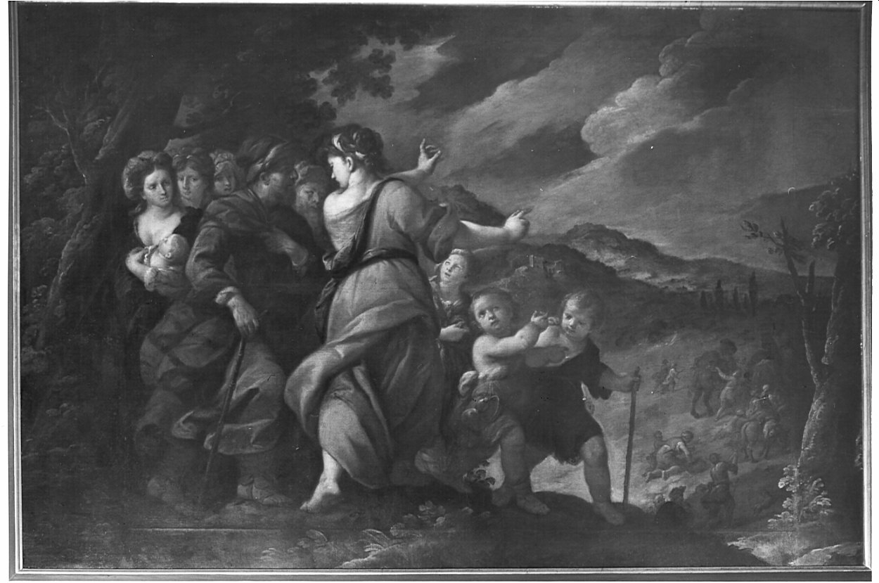 Lot e la famiglia in fuga da Sodoma (dipinto, opera isolata) di Nuvolone Giuseppe (sec. XVII)