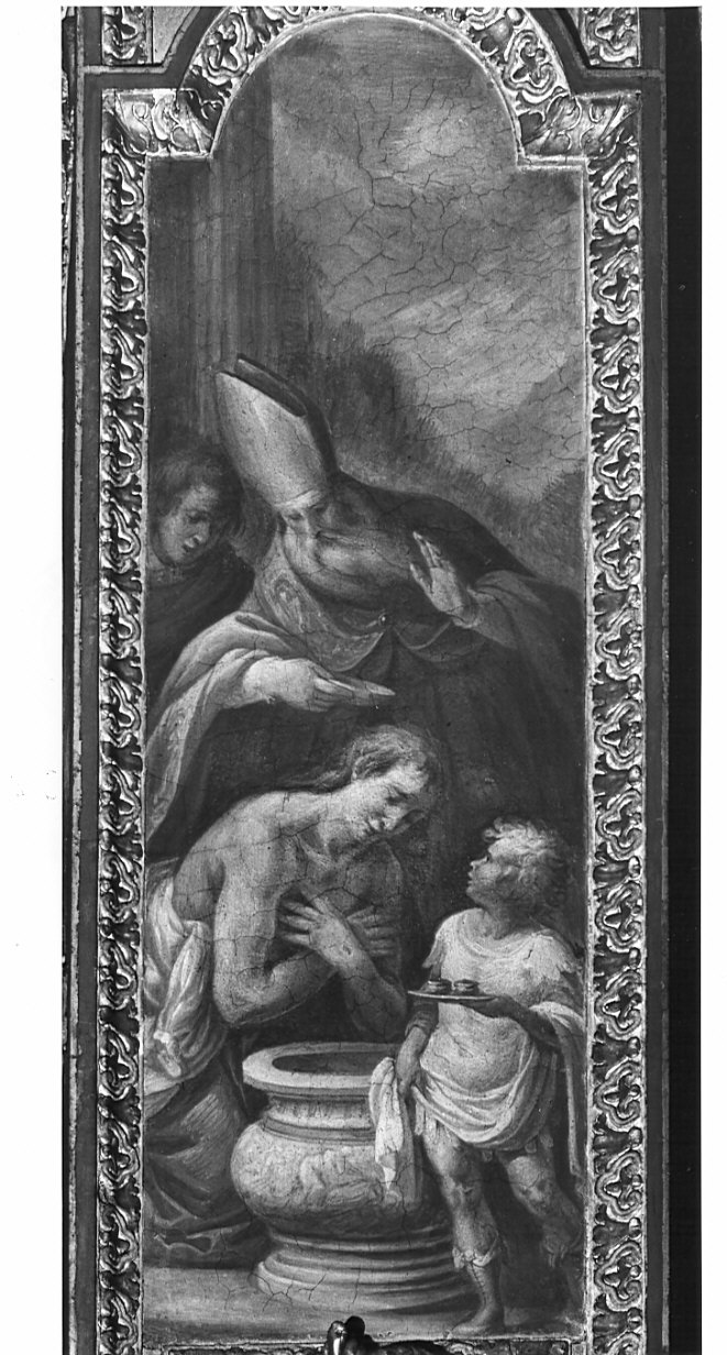 vescovo battezza una donna (dipinto, elemento d'insieme) di Del Sole Pietro (attribuito) (sec. XVII)