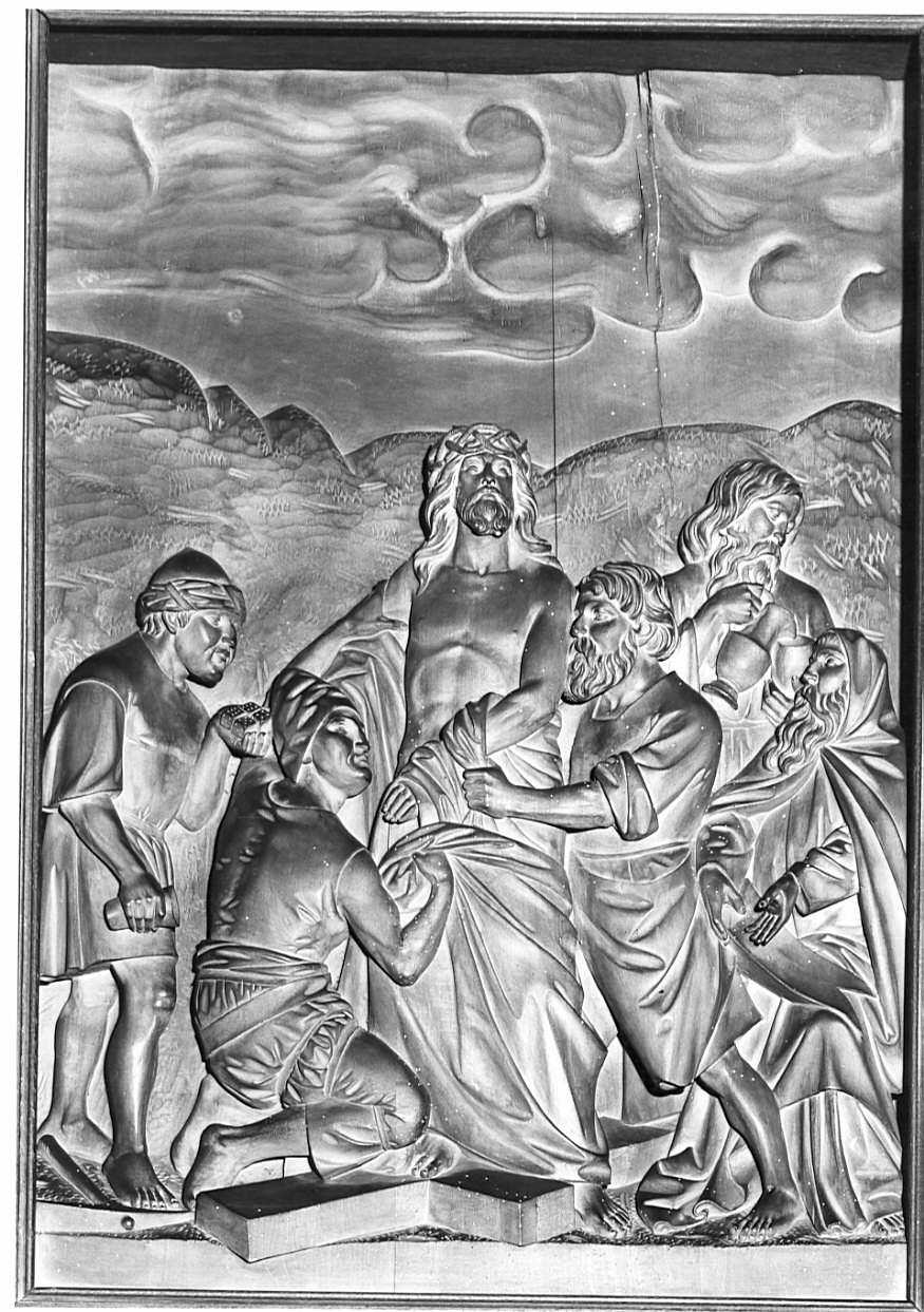 stazione X: Gesù spogliato e abbeverato di fiele (rilievo, elemento d'insieme) di Schwerzmann Giuseppe (sec. XIX)