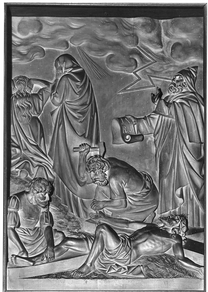 stazione XI: Gesù inchiodato alla croce (rilievo, elemento d'insieme) di Schwerzmann Giuseppe (sec. XIX)