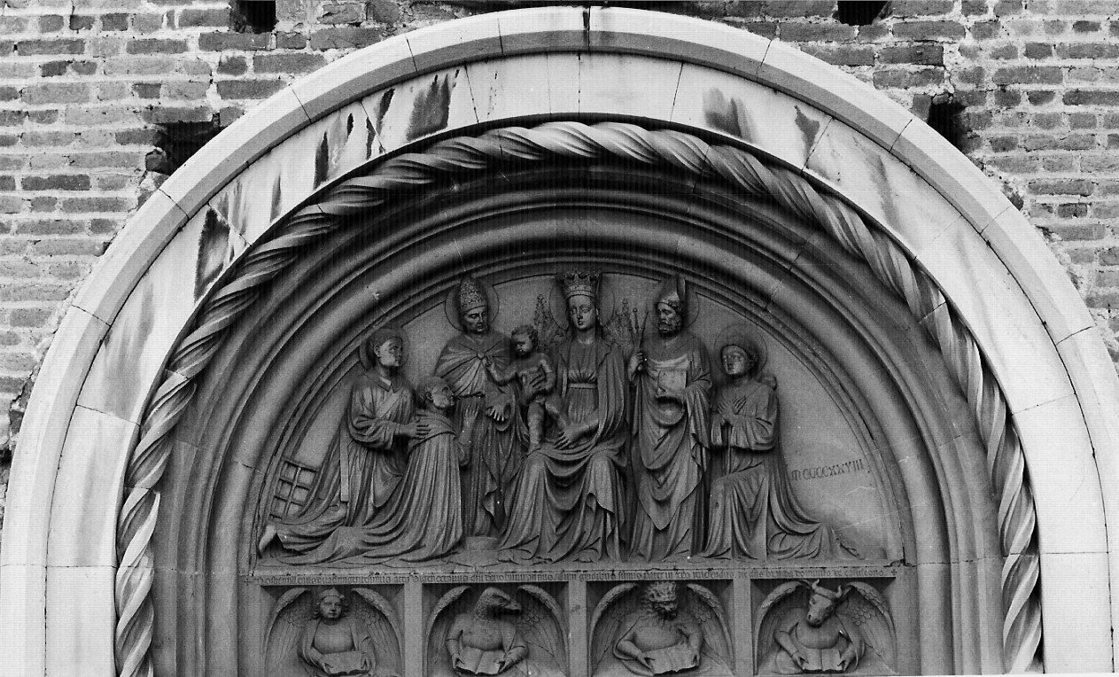Madonna con Bambino il cardinal Branda Castiglioni e i Santi Lorenzo e Stefano (lunetta, elemento d'insieme) - bottega lombarda (prima metà sec. XV)