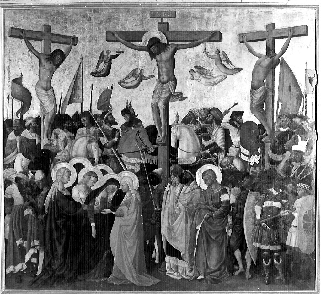 La Crocifissione, Cristo Crocifisso (dipinto, opera isolata) di Badaloni Paolo detto Paolo Schiavo (attribuito) (secondo quarto sec. XV)