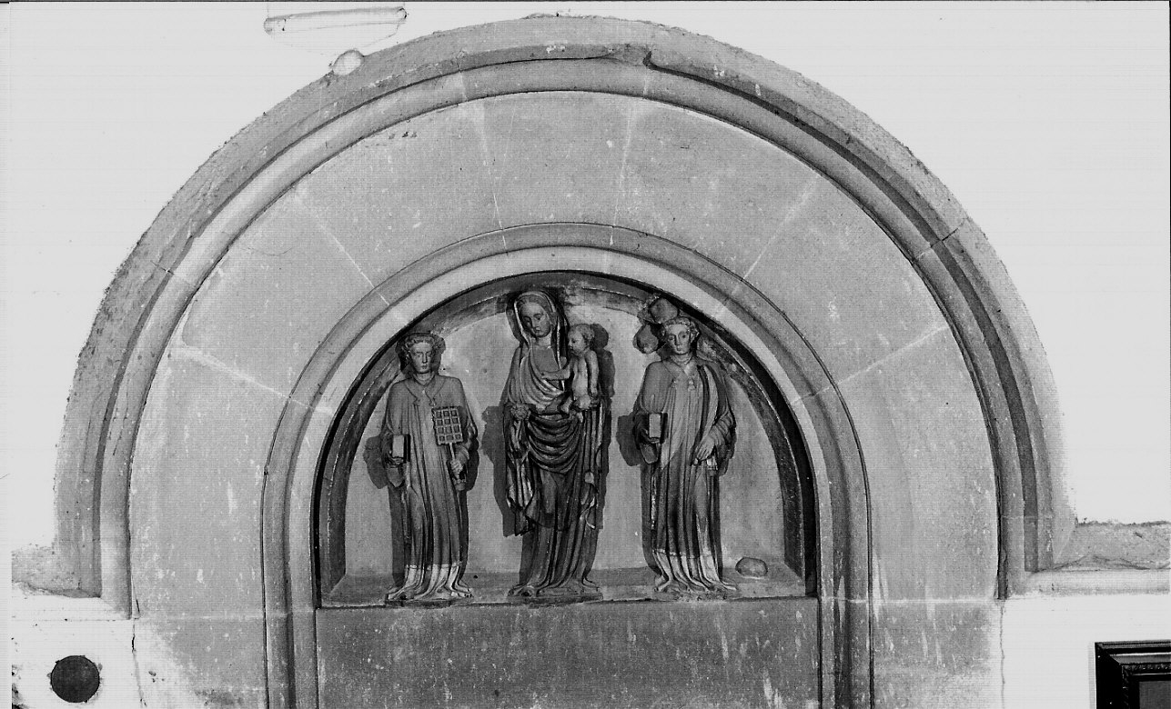Madonna con bambino e Santi Lorenzo e Stefano, madonna con bambino e Santi (lunetta, opera isolata) - bottega lodigiana (prima metà sec. XV)