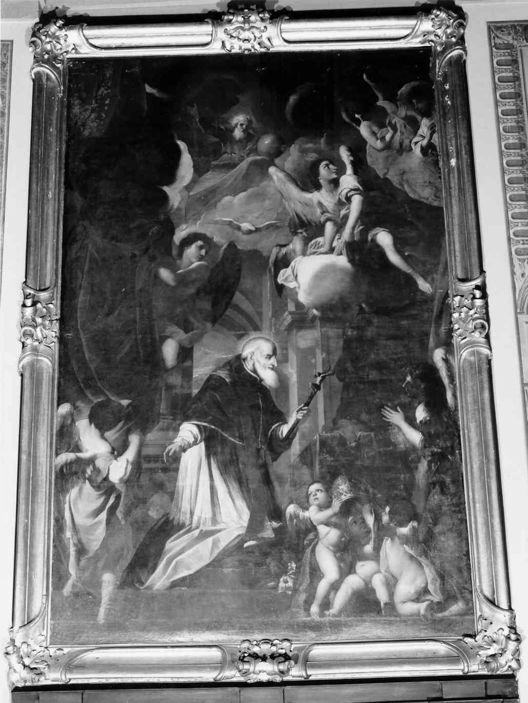 Il crocifisso ritira i piedi al bacio di San Pio V (dipinto, opera isolata) di Scaramuccia Luigi Pellegrino (sec. XVII)