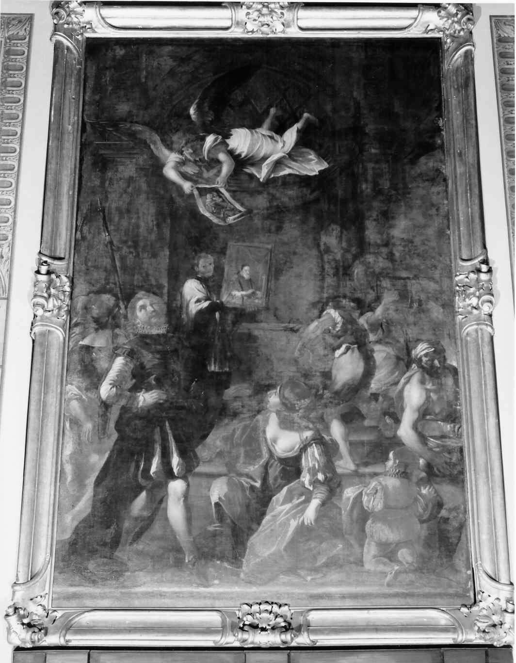 Il ritratto del Santo fa spegnere un incendio (dipinto, opera isolata) di Scaramuccia Luigi Pellegrino (sec. XVII)