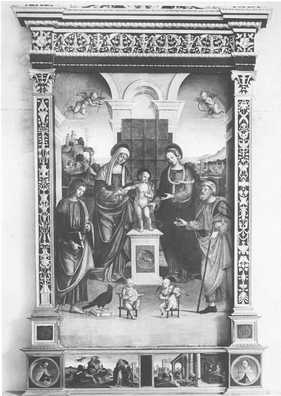 annuncio a San Gioacchino/ Nascita della Vergine (predella, elemento d'insieme) di Lanzani Bernardino (sec. XVI)