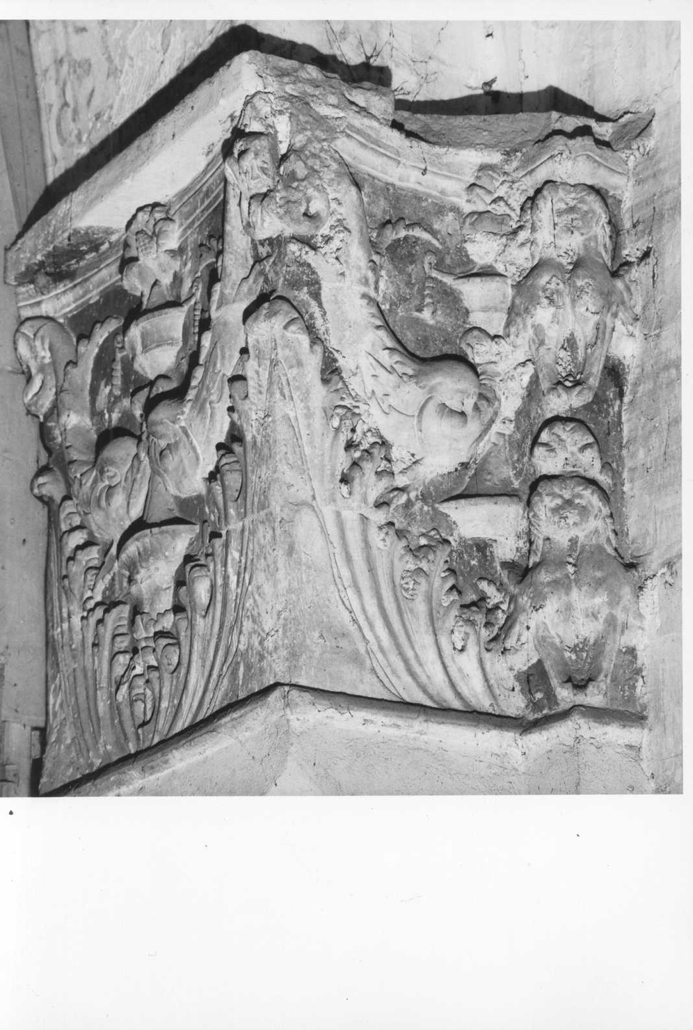 motivi decorativi vegetali con delfini e sfingi (capitello, opera isolata) - ambito lombardo (inizio sec. XVI)