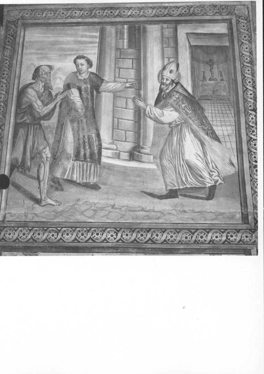 San Martino dona parte del mantello al povero (dipinto, elemento d'insieme) - ambito pavese (prima metà sec. XVI)