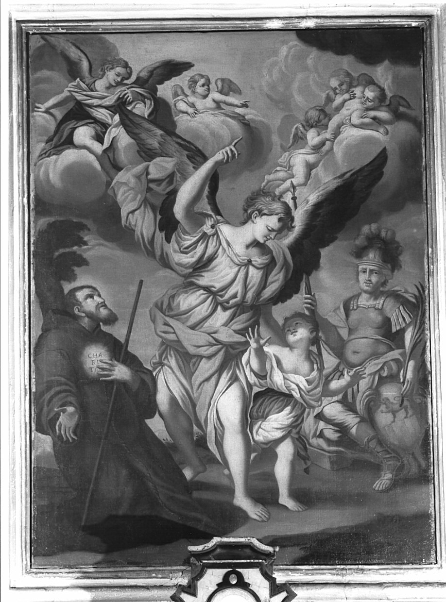 San Francesco di Paola e San Floriano con l'Angelo Custode (dipinto) di Muttoni Giovanni Battista (sec. XVIII)