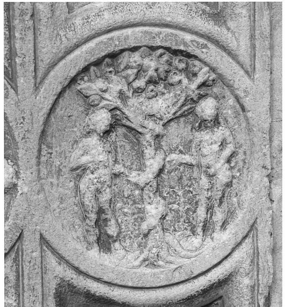 tentazione e caduta di Adamo e Eva (rilievo, elemento d'insieme) di Rodari Bernardino (maniera) (sec. XVI)