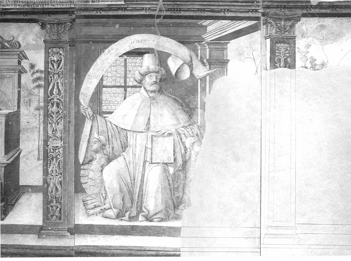 Figura maschile con libro (dipinto, elemento d'insieme) di De Barberis Vincenzo (cerchia) (sec. XVI)