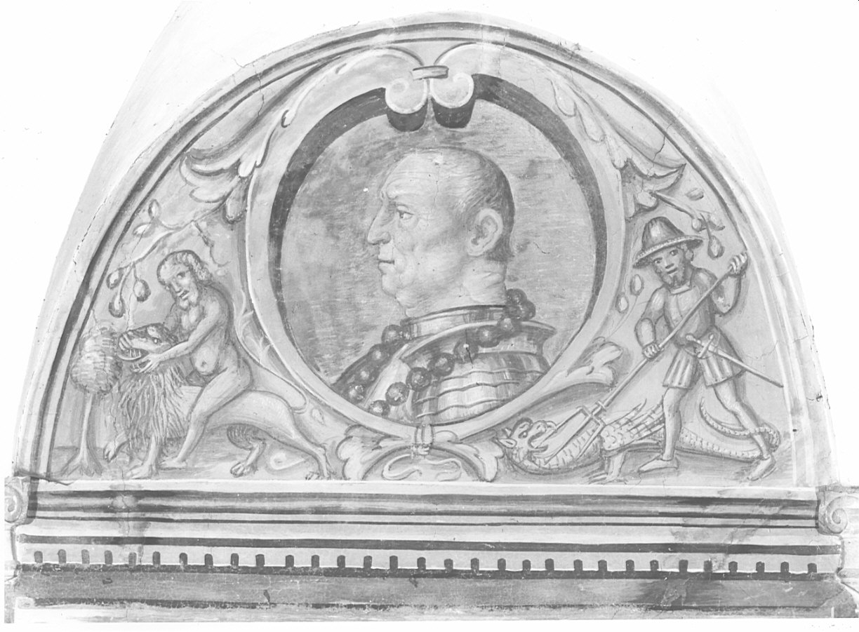 Motivi decorativi/ ritratto maschile (dipinto, elemento d'insieme) di De Barberis Vincenzo (attribuito) (sec. XVI)