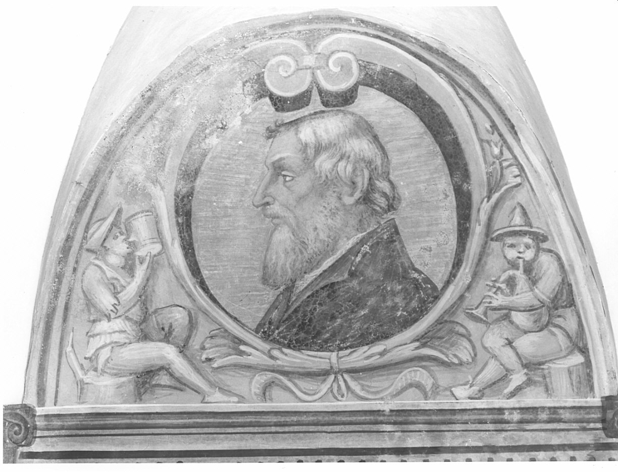 Motivi decorativi/ ritratto maschile (dipinto, elemento d'insieme) di De Barberis Vincenzo (attribuito) (sec. XVI)