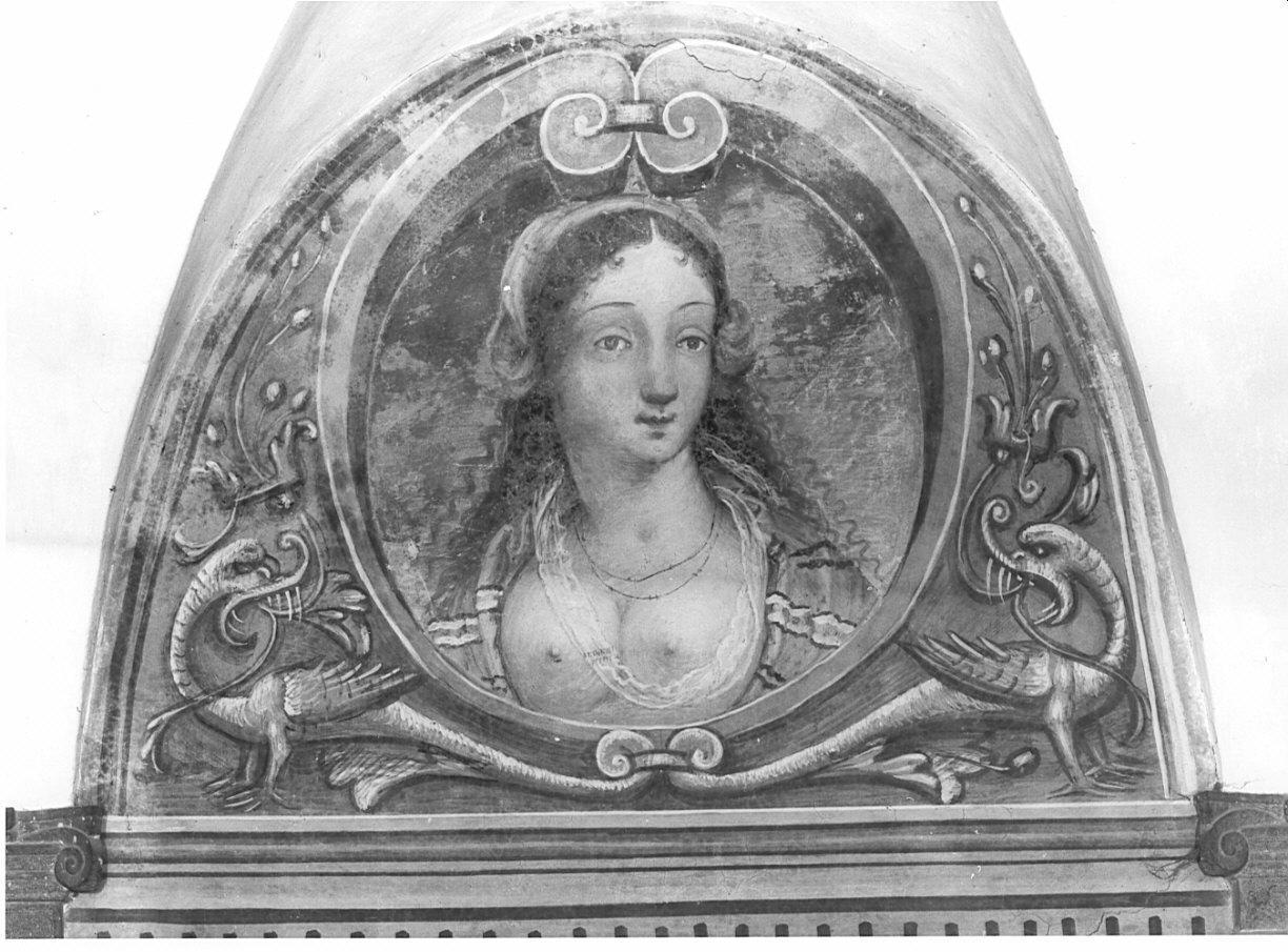 Motivi decorativi/ ritratto femminile (dipinto, elemento d'insieme) di De Barberis Vincenzo (attribuito) (sec. XVI)