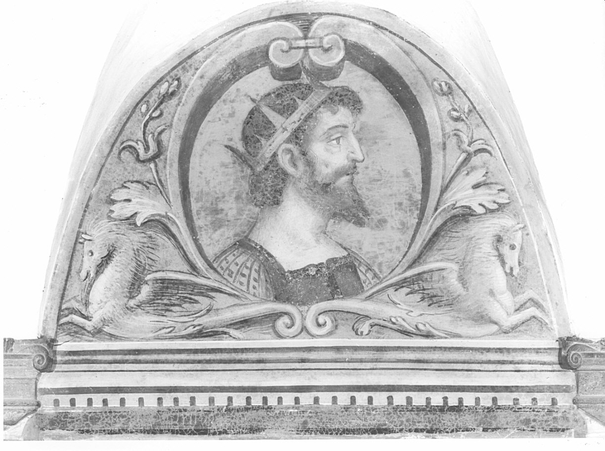 Motivi decorativi/ ritratto maschile (dipinto, elemento d'insieme) di De Barberis Vincenzo (attribuito) (sec. XVI)