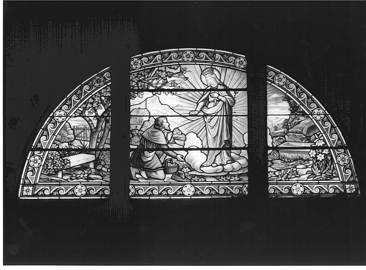 apparizione della Madonna al Beato Omodeo (vetrata, elemento d'insieme) di Jourdin G (sec. XX)