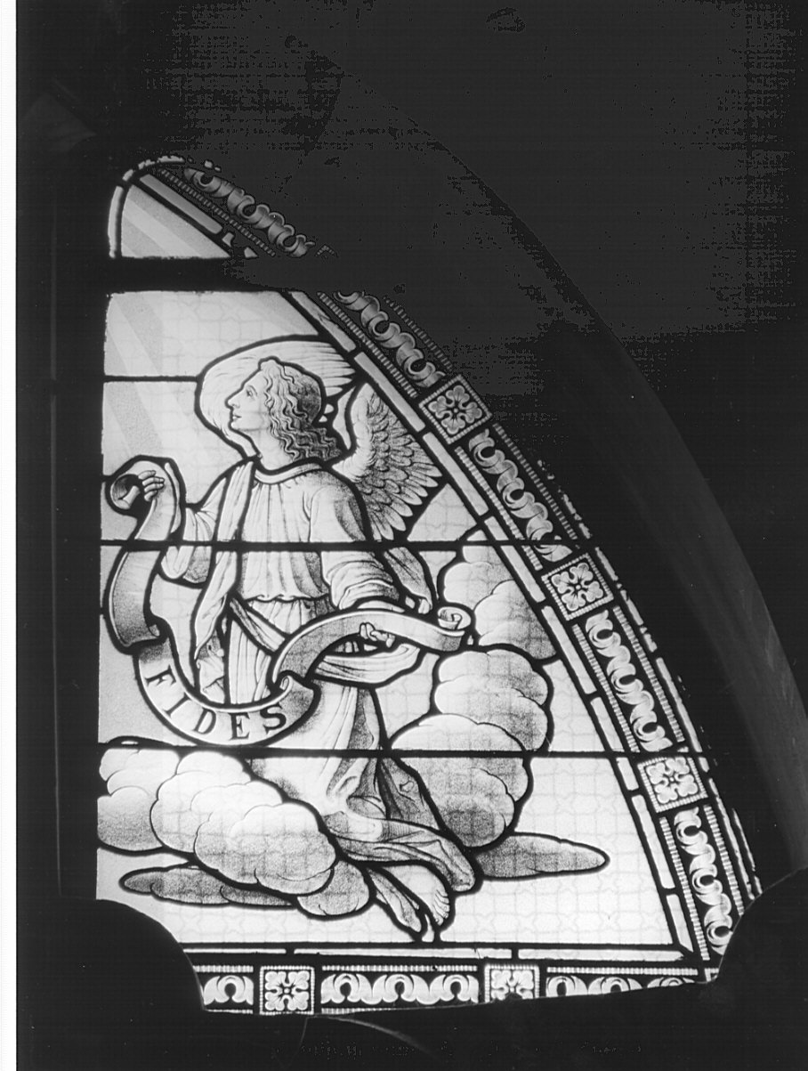 angelo con cartiglio (vetrata, elemento d'insieme) di Jourdin G (sec. XX)