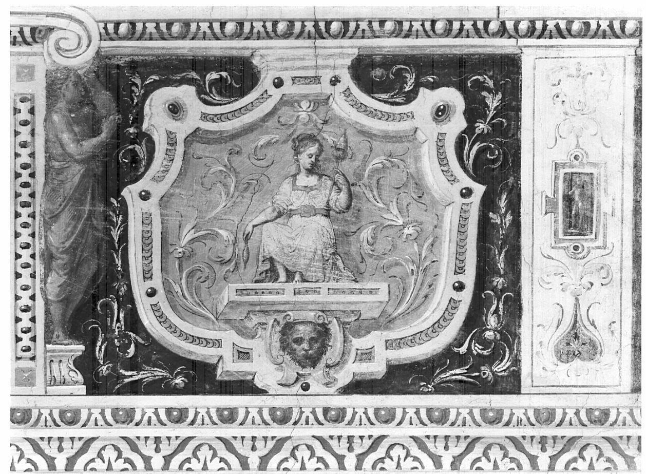 Storie di Minerva e Aracne/ motivi decorativi a grottesche (dipinto, ciclo) di Caneva Antonio Maria detto Porlezzino (cerchia) (sec. XVI)