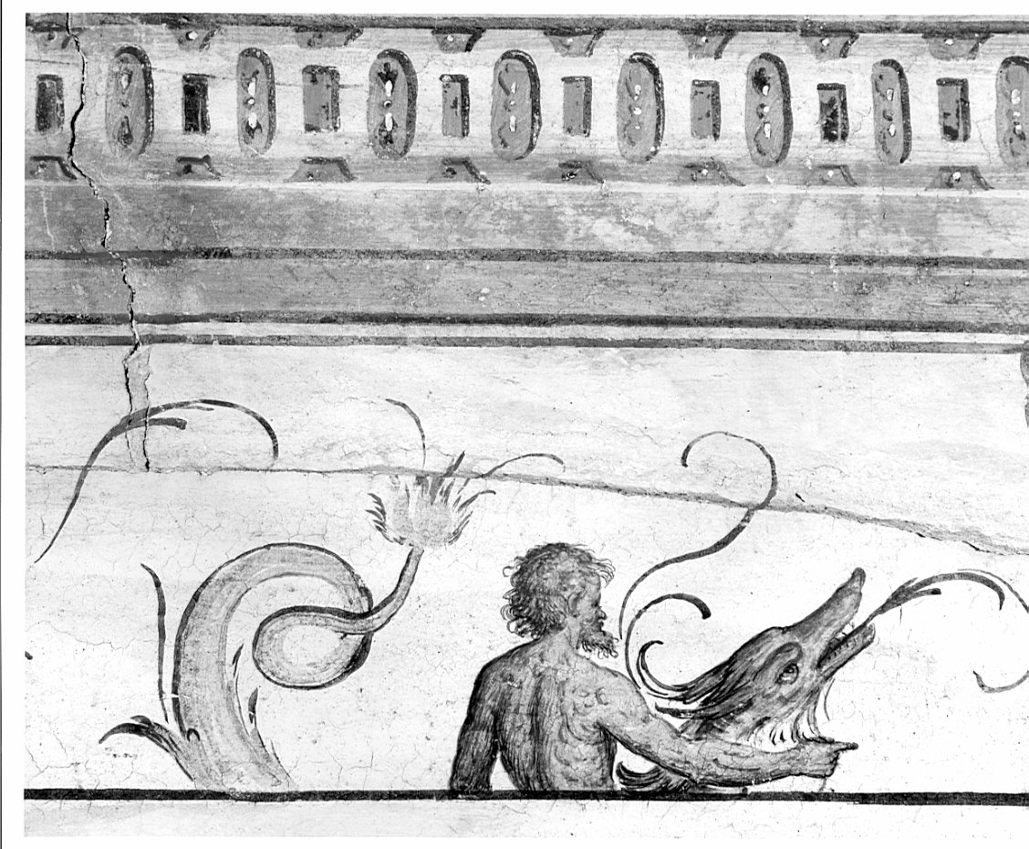 Minerva si rivela ad Aracne/ motivi decorativi a grottesche (dipinto, ciclo) di Caneva Antonio Maria detto Porlezzino (cerchia) (sec. XVI)