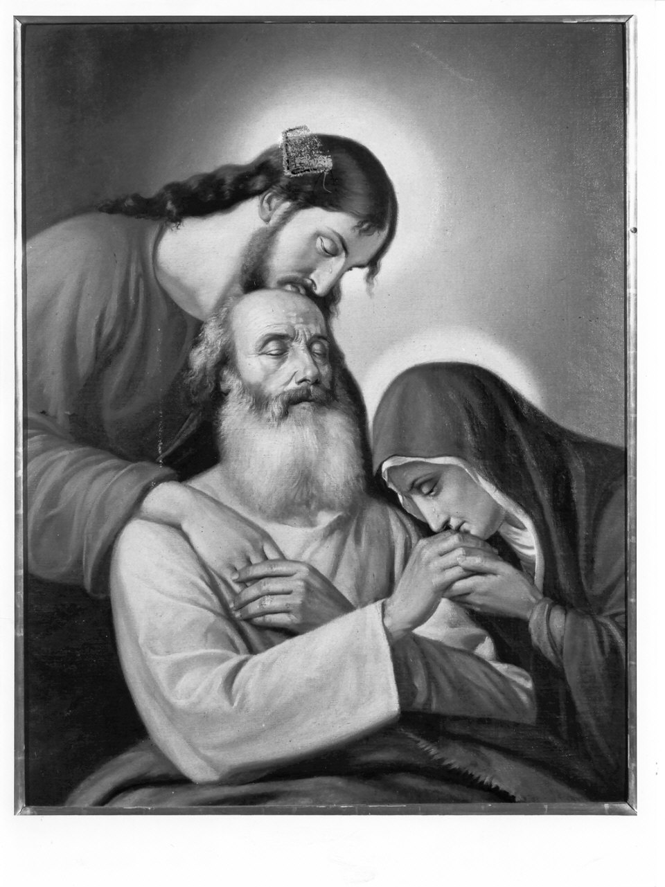 morte di San Giuseppe confortato dalla Madonna e da Gesù (dipinto, opera isolata) di Prevosti Francesco (attribuito) (seconda metà sec. XIX)