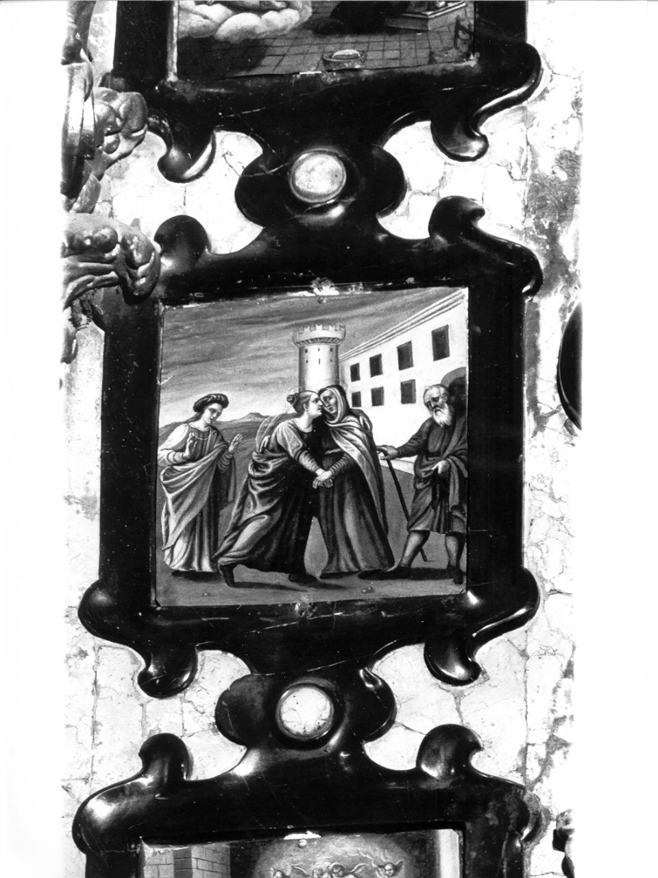 visitazione (formella, elemento d'insieme) - ambito lombardo (metà sec. XVII)