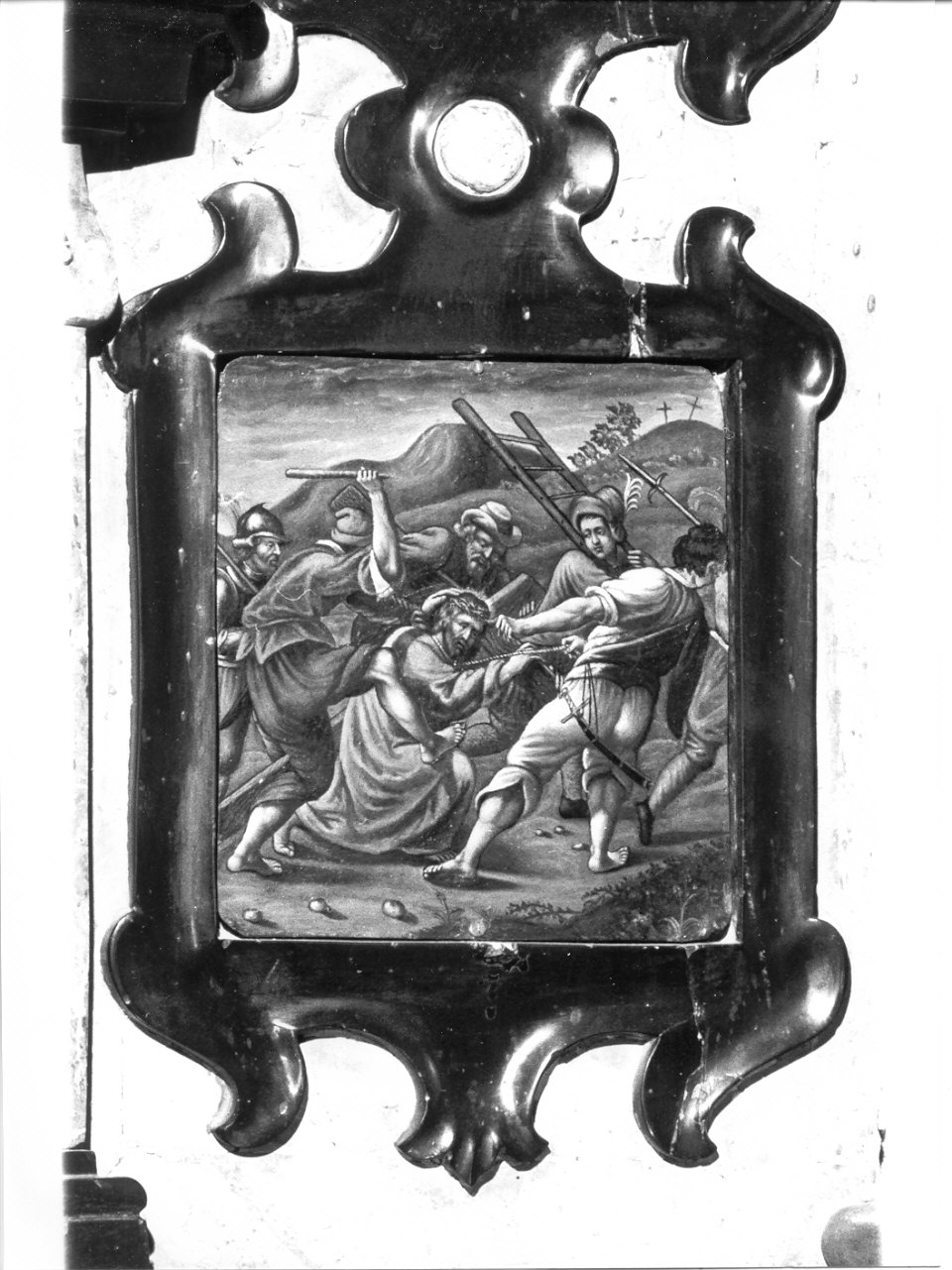 salita di Cristo al monte Calvario (formella, elemento d'insieme) - ambito lombardo (metà sec. XVII)