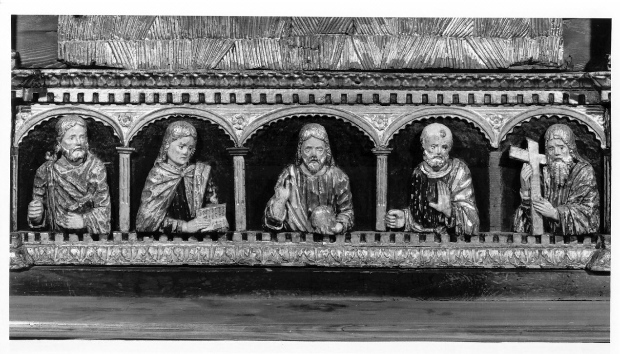 apostoli a mezza figura con Cristo benedicente (scomparto di predella, elemento d'insieme) di Bussolo Pietro, De Passeris Andrea (sec. XV)