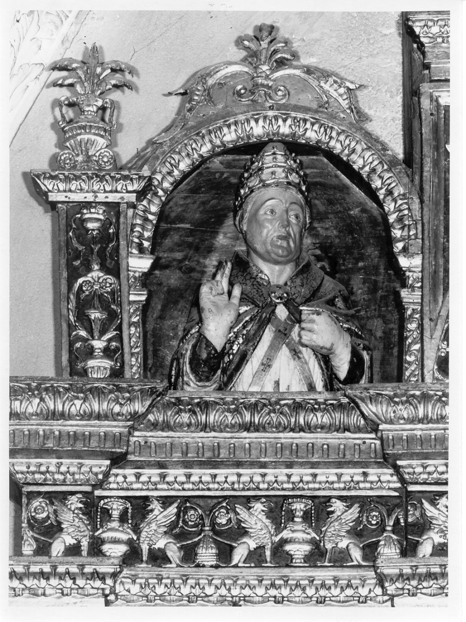 San Gregorio Magno (busto, elemento d'insieme) di Bussolo Pietro, De Passeris Andrea (sec. XV)
