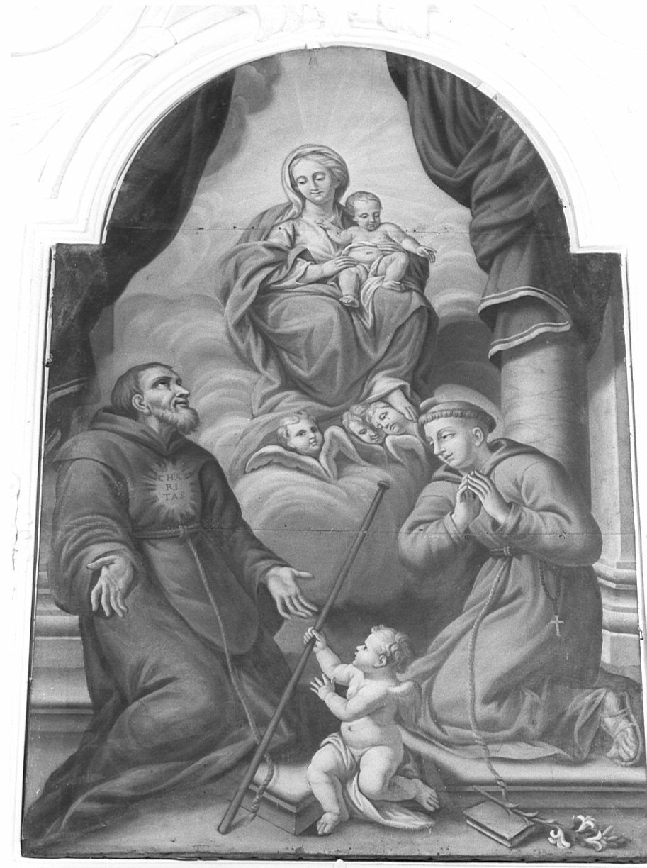 Madonna con Bambino tra Sant'Antonio da Padova e San Francesco di Paola (pala d'altare, opera isolata) - ambito valtellinese (prima metà sec. XVII)