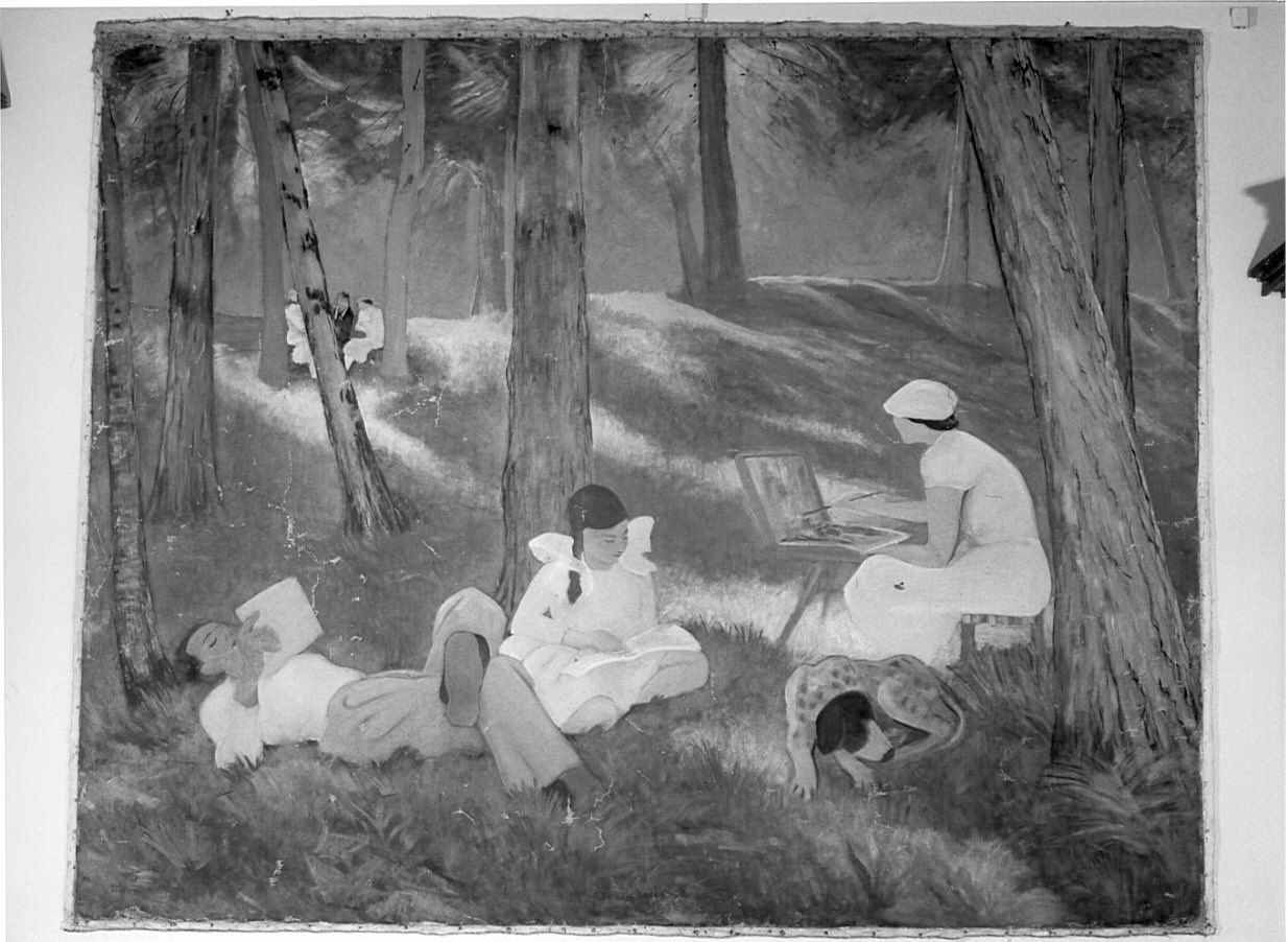 Paesaggio boschivo con figure (dipinto, opera isolata) - ambito italiano (primo quarto sec. XX)