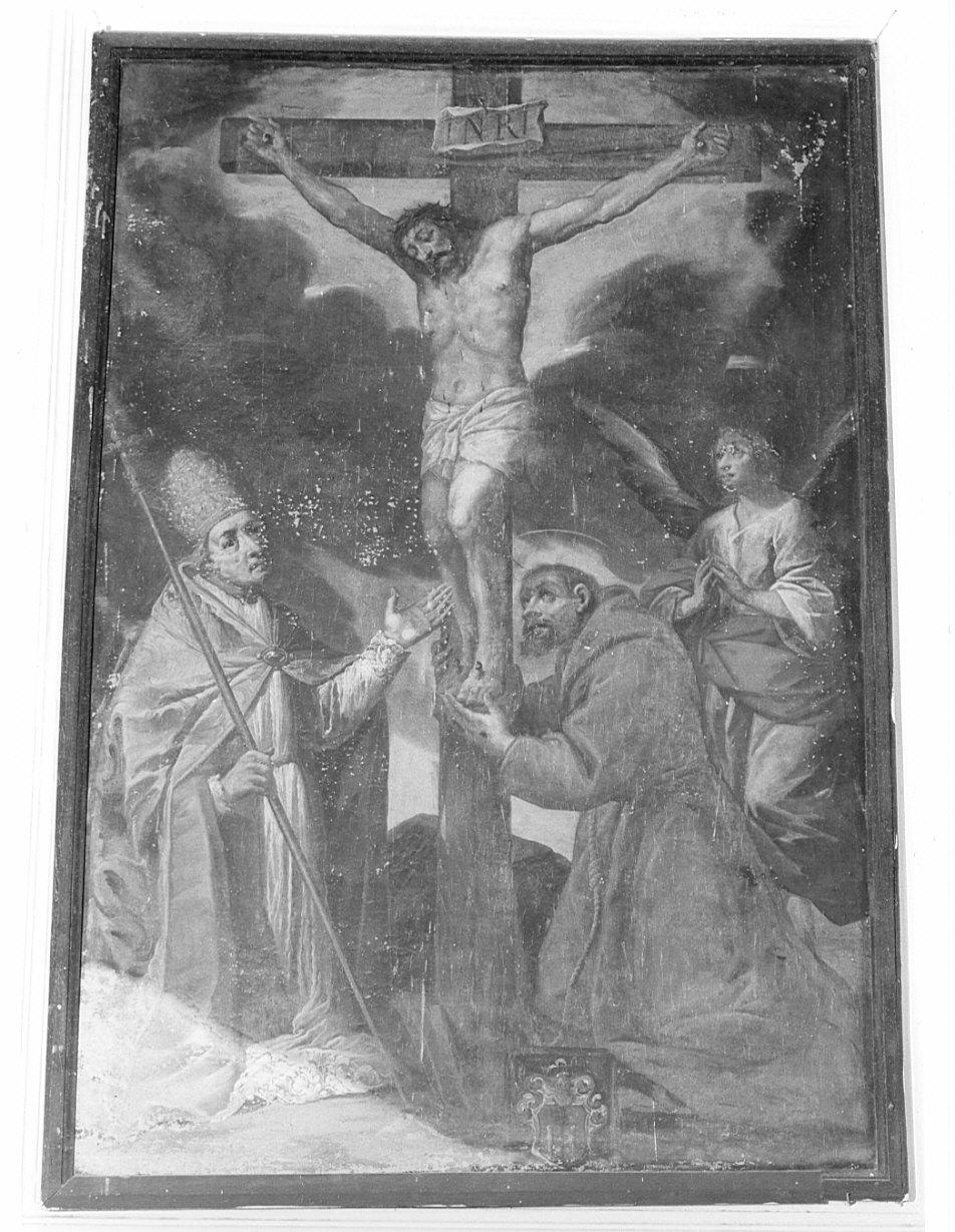 Cristo crocifisso con San Francesco e Santo papa (dipinto, opera isolata) - ambito lombardo (fine sec. XVII)