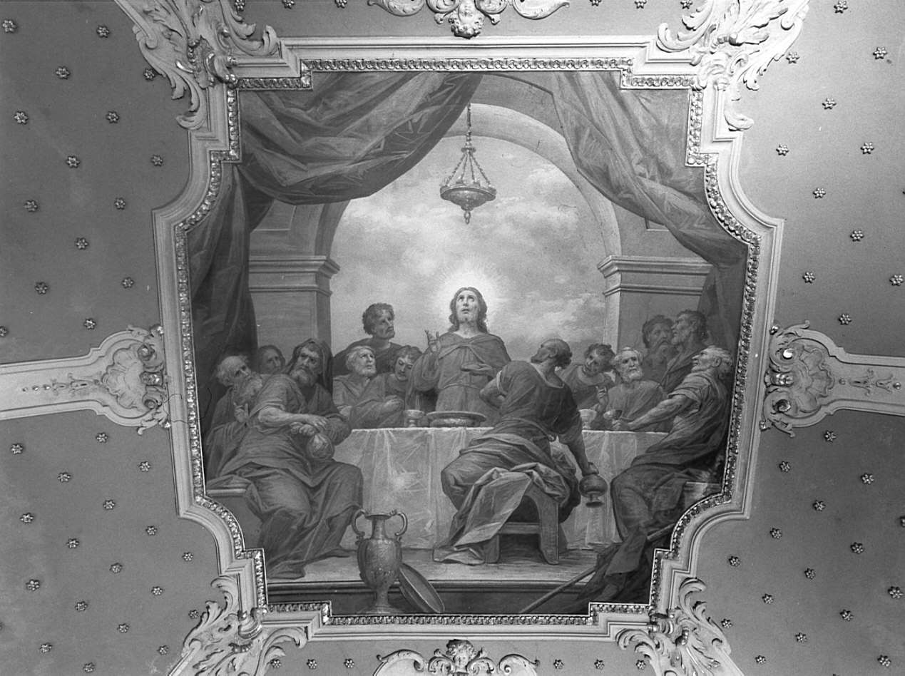 ultima cena/ angeli con simboli mariani (dipinto, complesso decorativo) di Tagliaferri Luigi (inizio sec. XX)