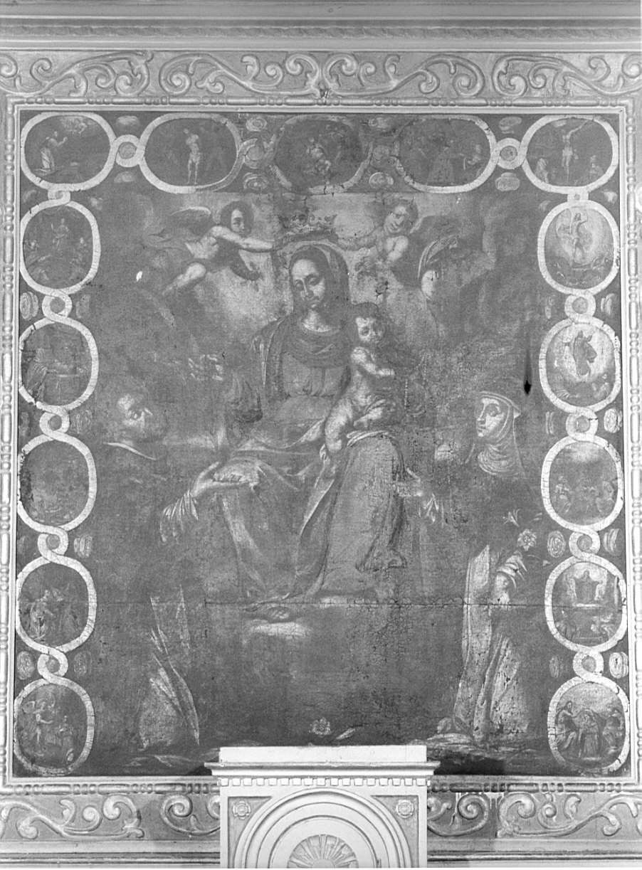 Madonna del Rosario con Santa Caterina e San Domenico/ misteri del Rosario (dipinto) di Marni Carlo (maniera) (sec. XVII)