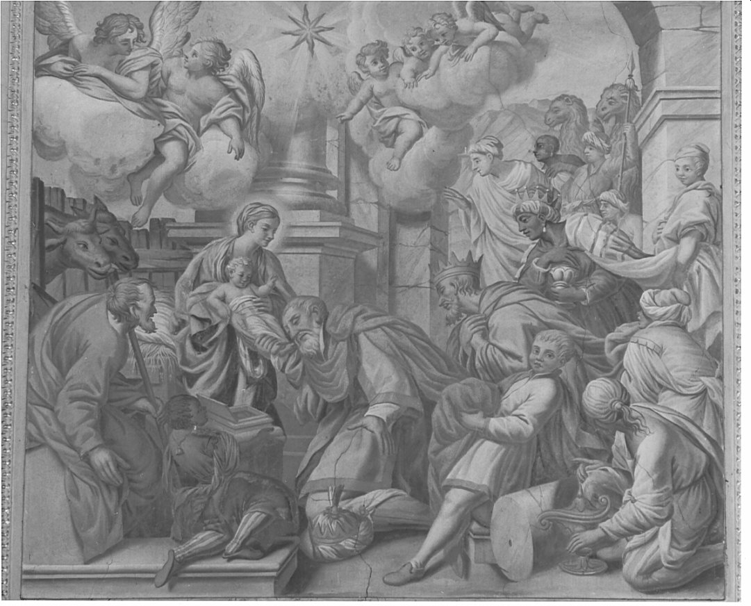 adorazione dei Re Magi (dipinto, opera isolata) di Muttoni Giovanni Battista (attribuito) (prima metà sec. XVIII)