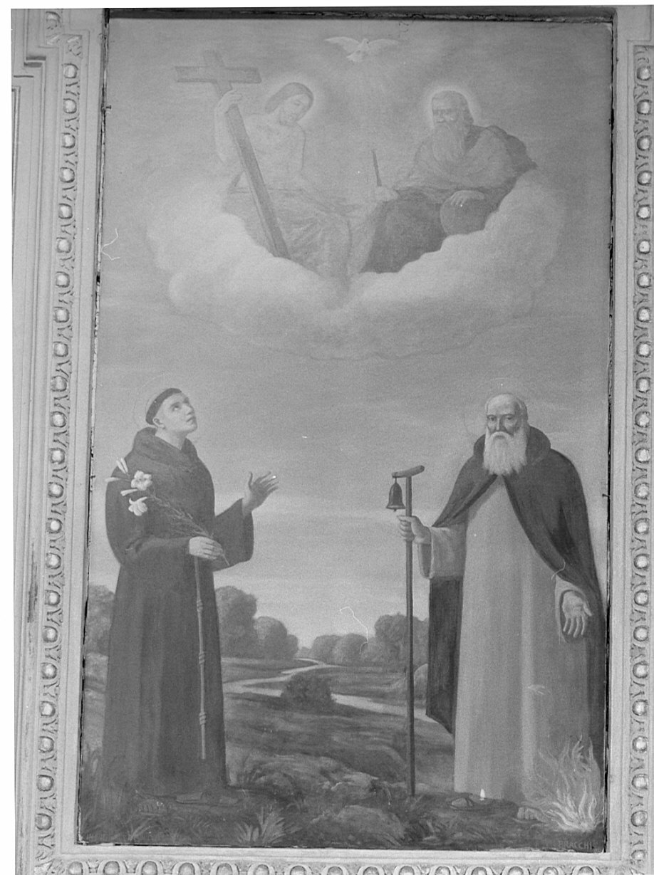 Trinità con Sant'Antonio da Padova e Sant'Antonio Abate (dipinto, opera isolata) di Bracchi Luigi (secondo quarto sec. XX)
