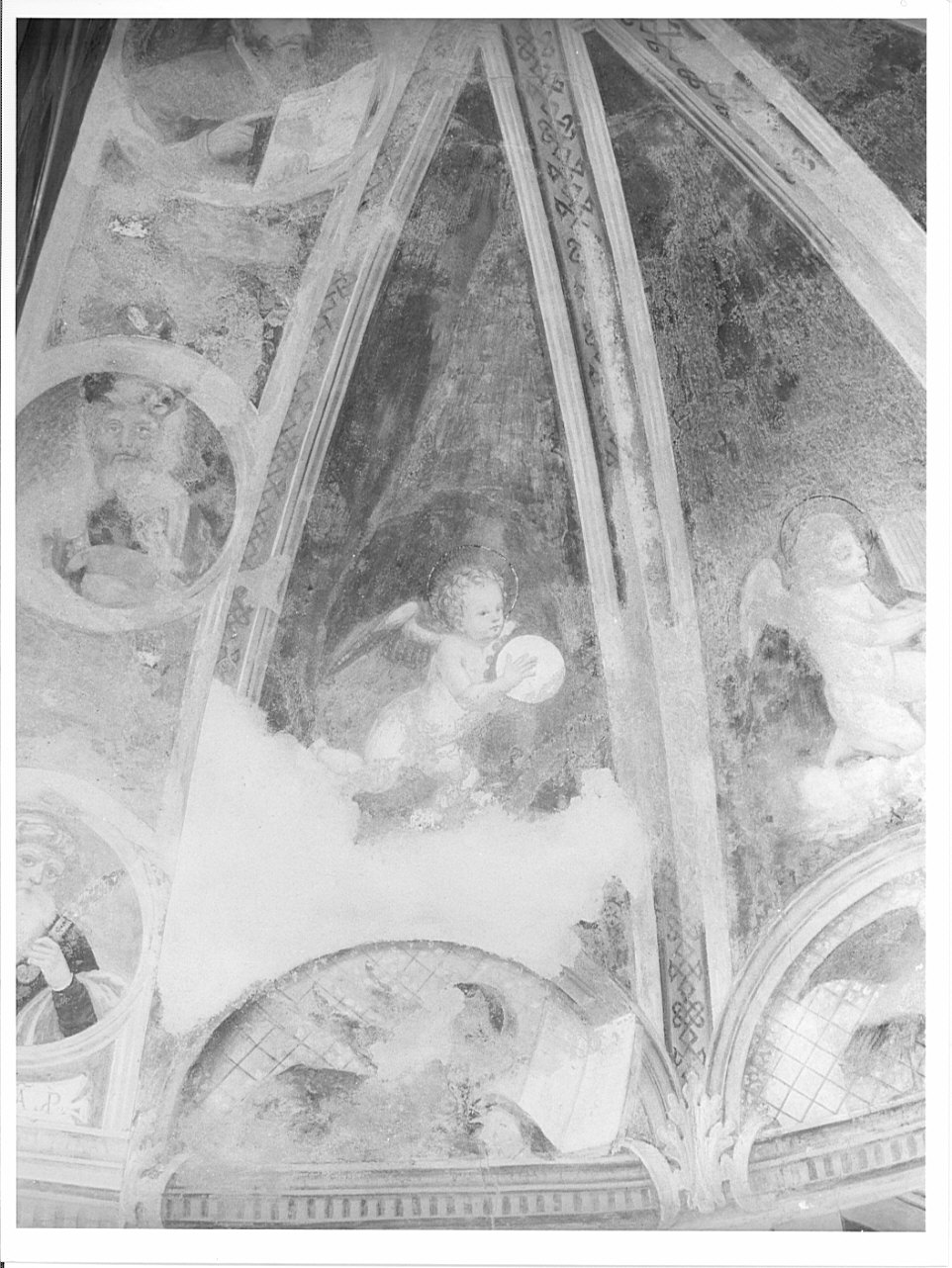 angioletto musicante/ simbolo di San Luca Evangelista: toro (dipinto, elemento d'insieme) di Valorsa Cipriano (sec. XVI)