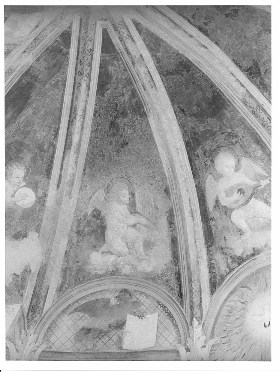 angioletto musicante/ simbolo di San Giovanni Evangelista: aquila (dipinto, elemento d'insieme) di Valorsa Cipriano (sec. XVI)